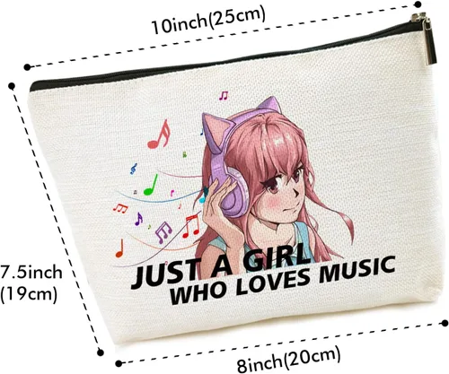 Vista 2 de Bolsa de maquillaje para fanáticos del anime, regalo para amantes del anime, Just A Girl Who Loves Music, bolsa de cosméticos para mujeres, niñas