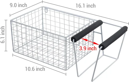 Vista 5 de MyGift 16 Inch Wall Mounted Metal Pickleball Paddle Rack and Storage, Hanging Equipment Organizer with Racket Holder and Basket for Balls