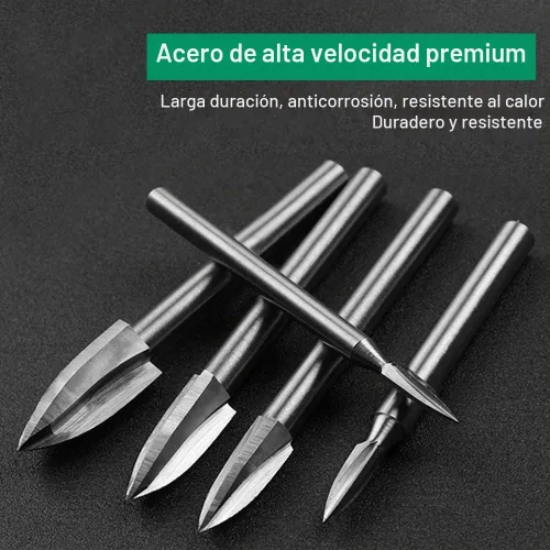 Vista 4 de Juego de brocas de tallado de madera para Dremel, herramienta rotativa, 5 piezas, accesorios de taladro de grabado, broca de madera, manualidades
