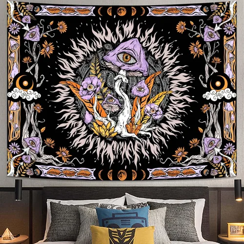 Vista 8 de Lifeella Tapiz de hongos morados, ojos hippie con hojas florales, tapices de fase lunar para dormitorio, grunge, para colgar en la pared, 36 x 48