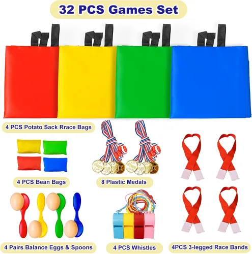 Vista 3 de Bolsas de carreras de sacos de patatas – Bolsas de carreras de sacos para adultos y niños, juego de lanzamiento de bolsas de frijoles, carrera