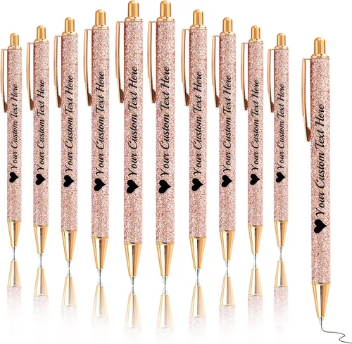 Vista 18 de Bolígrafos con purpurina personalizados con nombre, bolígrafos bonitos y bonitos personalizados, bolígrafos retráctiles de tinta negra, suministros