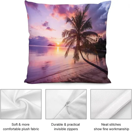 Vista 8 de Juego de 2 fundas de almohada con diseño escénico del océano tropical, fundas de almohada para sofá, fundas de almohada de poliéster para sofá
