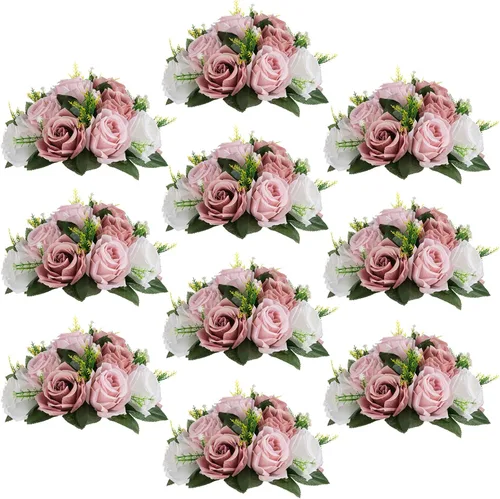 Vista 32 de Sziqiqi Flores de rosas artificiales de seda sintética para decoración de centros de mesa de boda, decoración del hogar, paquete de 2 unidades Azul