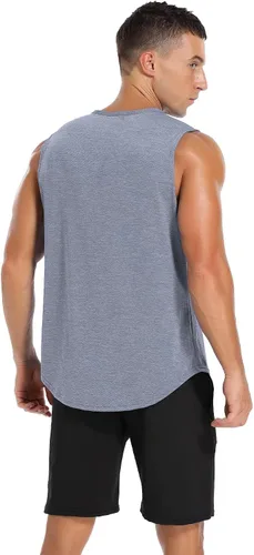 Vista 4 de Amussiar Paquete de 3 camisetas sin mangas de entrenamiento para hombre, camisetas de malla para gimnasio, ajuste seco, culturismo, fitness