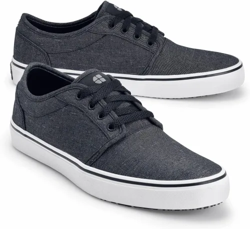 Vista 8 de Shoes for Crews Merlin - Tenis unisex antideslizantes para trabajo y servicio de alimentos, resistentes al agua, lona, negro o gris