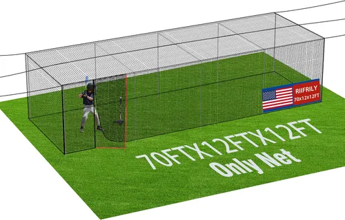 Vista 8 de RIIFRILY Baseball Batting Cage Nets, #30/#45 NET ONLY, 20'L/ 35'L/55'L/70'L