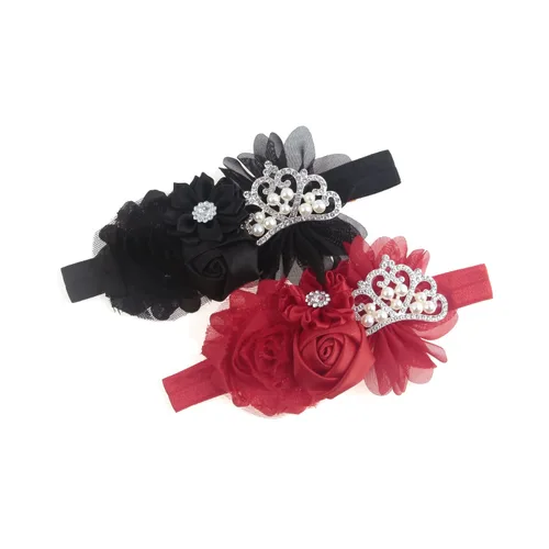 Vista 6 de Nishine Diadema elástica en pares para bautizo para bebés y niñas pequeñas, con flores, tiara elástica en pares (niños, marfil y rosa polvoriento)