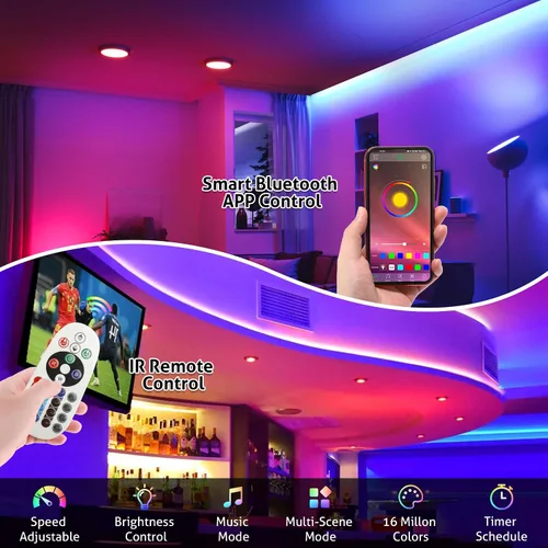Vista 2 de WICHEMI Luces LED para escaparate, Bluetooth, control de aplicación, módulos LED para letreros de 100 pies, 200 unidades, 3 LED, 5050 SMD, RGB, tira