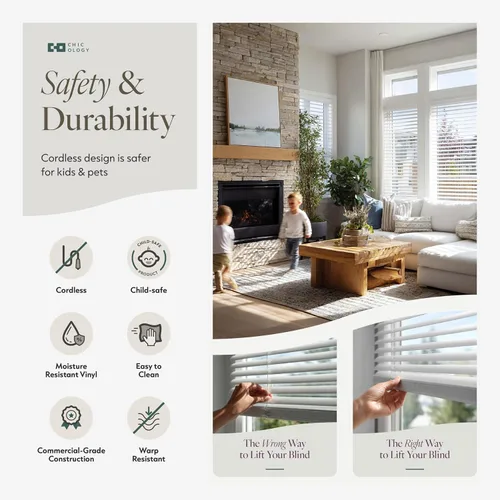 Vista 7 de CHICOLOGY Mini persianas inalámbricas para ventanas de interior, 12 pulgadas de ancho x 36 pulgadas de alto, listones de vinilo blanco de 1 pulgada