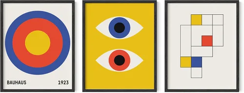 Vista 36 de HAUS AND HUES - Arte de póster Bauhaus - Juego de 3 arte de pared abstracto moderno, pósteres vintage e impresiones, arte de pared azul y amarillo