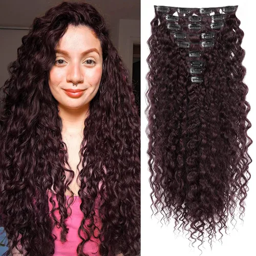 Vista 16 de LONAI Extensión de Cabello, 9 piezas, 56 cm de largo, castaño, extensiones de cabello rizadas con pinza, LN002, extensiones de cabello sintético