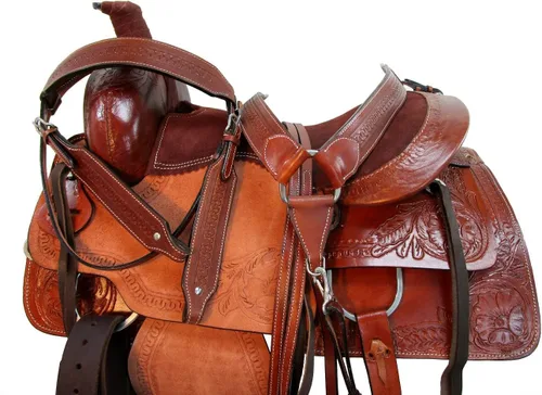 Vista 9 de Sillín Western Trail Caballo Placer Cómodo Paseo Herramientas Rodeo Cowboy Sillines 15 16 17 18 FQHB