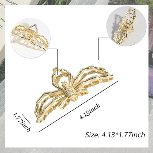 Vista 2 de Pinzas para el pelo de araña dorada de metal francés, pasadores grandes sin arrugas para cabello grueso y fino, horquillas elegantes para decoración