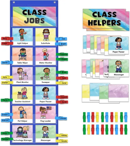 Vista 9 de ABCxGOOD Tabla de Bolsillo Manos que Ayudan, Tabla de Trabajos y Gestión para el Aula, Suministros Esenciales para el Aula Preescolar, Ideal