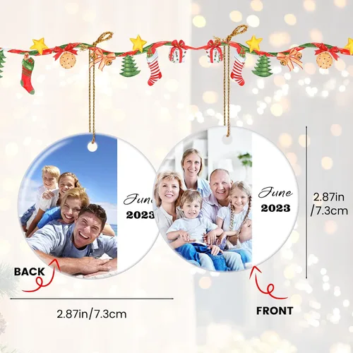 Vista 2 de Adornos de Navidad personalizados 2024, adorno colgante con texto fotográfico personalizado, regalo de recuerdo para decoraciones de árbol