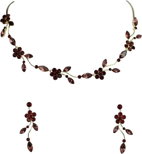 Vista 58 de Faship - Juego de collar y aretes con cristales de imitación florales AB