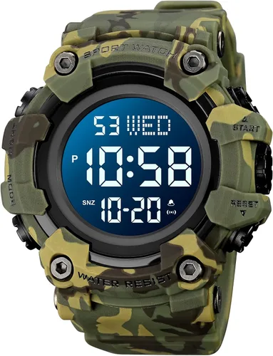 Vista 2 de Reloj de pulsera digital con esfera grande para hombre reloj de cuenta regresiva impermeable con luz LED 5 bar