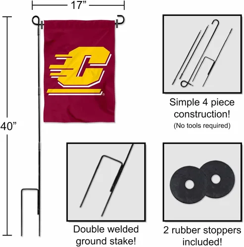 Vista 2 de College Flags & Banners Co. Central Michigan Chippewas - Juego de soporte para bandera de jardín y poste de bandera