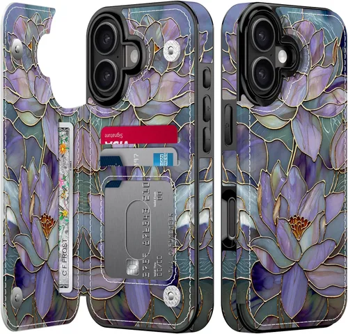 Vista 97 de FUNMIKO Funda tipo cartera para iPhone 13 con tarjetero, bloqueo RFID, protección de grado militar y obras de arte impresas con rayos UV, cierre