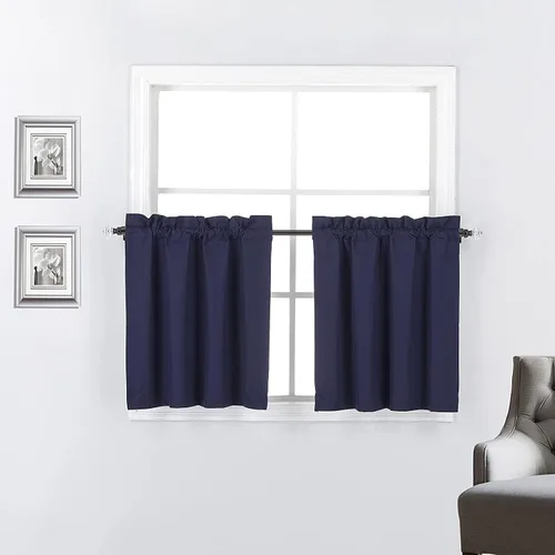 Vista 23 de 2 paneles de cortinas opacas con aislamiento térmico y forro blanco en la parte trasera para ventana de bloqueo de luz para cualquier ventana