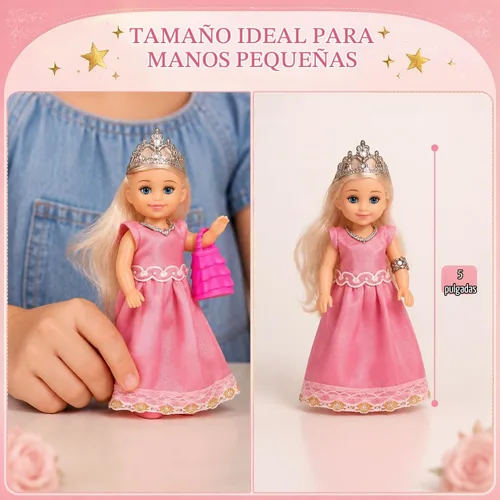 Vista 12 de TOMLEON Juego de muñecas de princesa, 6 muñecas de princesa con vestidos coloridos, coronas y joyas, juego de rol de fantasía para niños