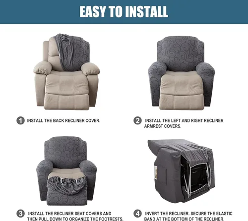 Vista 5 de Funda para Sillón Reclinable de 4 Piezas Elástica, Funda Deslizable de Sofá, Cubierta de Sofá para Sofá Reclinable de 1 Asiento, Protector