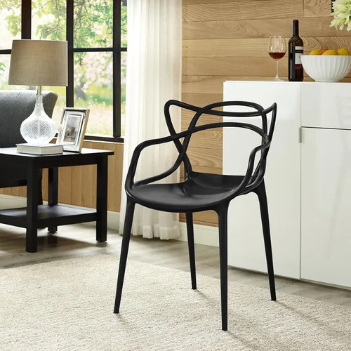 Vista 2 de Modway Enredado Moderno Moldeado Plástico Silla de Cocina y Comedor en Negro - Totalmente Montada