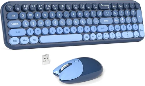 Vista 8 de Combo de teclado y mouse inalámbrico, MOWUX, teclado inalámbrico de tamaño completo para computadora de 2.4G, colorido, plug and play, teclado