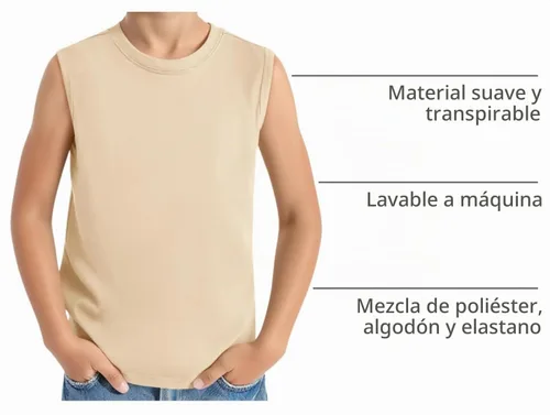 Vista 4 de Haloumoning Camisetas deportivas sin mangas con cuello redondo para niños de 5 a 14 años Albaricoque