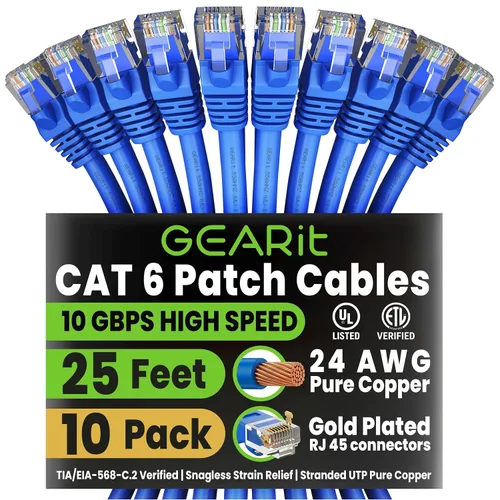 Vista 13 de GEARit Paquete de Cables Ethernet Cat 6 - Paquete de 20 Cables de Conexión Ethernet Cat6 de 1 pie Cable de Conexión de Red RJ45, Conectores
