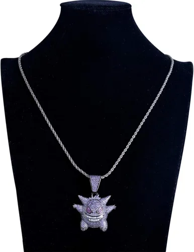 Vista 6 de ICE JEWELRY Hip Hop Iced Out - Collar con colgante de gengar de diamantes de imitación chapado en oro de 18 quilates, Circonita, Circonia cúbica
