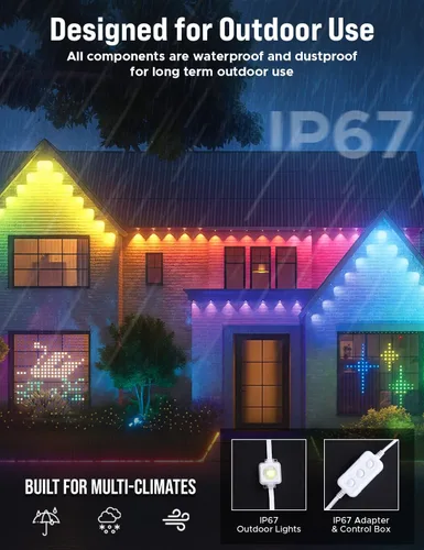 Vista 5 de EcoNour Luces LED RGB permanentes para exteriores de 50 pies Luces LED inteligentes impermeables para aleros con aplicación y control remoto