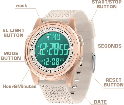 Vista 7 de NN BEN NEVIS Reloj digital para hombre, reloj digital con cronómetro, cuenta regresiva, alarma, doble hora, calendario, ultra fino, minimalista