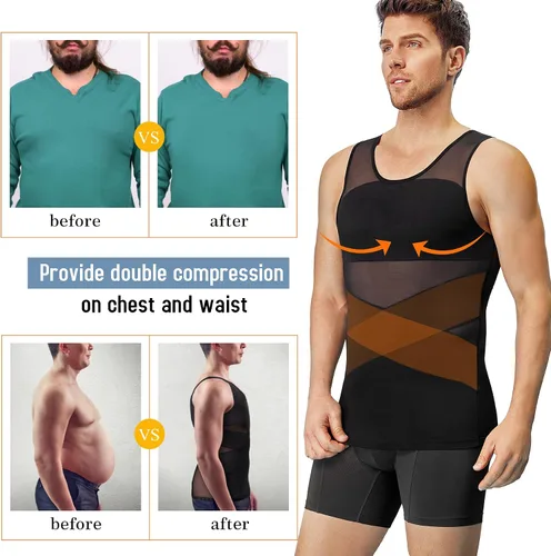 Vista 3 de TAILONG Camisa de compresión para hombre para moldeador de cuerpo chaleco adelgazante ropa interior ajustada sin mangas