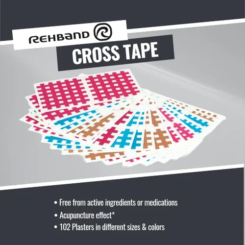 Vista 2 de Rehband Crosstape 102 unidades, cinta de celosía cruzada en diferentes colores y tamaños, parches de acupuntura para deportes y vida cotidiana