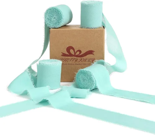 Vista 30 de Pretty Jolly Cinta de gasa beige para envolver regalos, 3 rollos de 2 pulgadas x 7 yardas, cinta de tela de seda hecha a mano con flecos para ramo