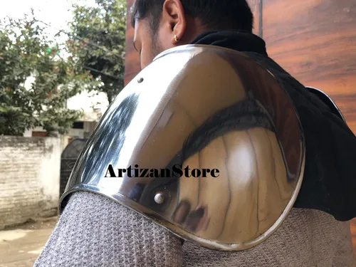 Vista 6 de ARTIZANSTORE Elias Paulders - Juego de hombros pequeños, armadura vikinga de 0.63 oz, juego de hombreras plateadas, caballero LARP, armadura