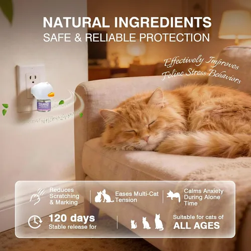 Vista 2 de Tcllka Cat Calming Pheromone Diffuser Effectively Relieve Anxiety Stress Cat Calming Diffuser Comfort for Cats Refill Reduce Fighting Spraying and