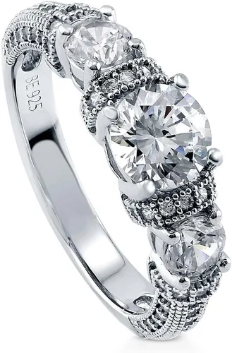Vista 10 de BERRICLE Sterling Silver CZ Solitaire Wedding Engagement Promise Rings for Her, Round Cubic Zirconia Ring for Women