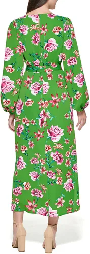 Vista 3 de Kensie Womens Balloon Sleeve Tie Waist Maxi Dress