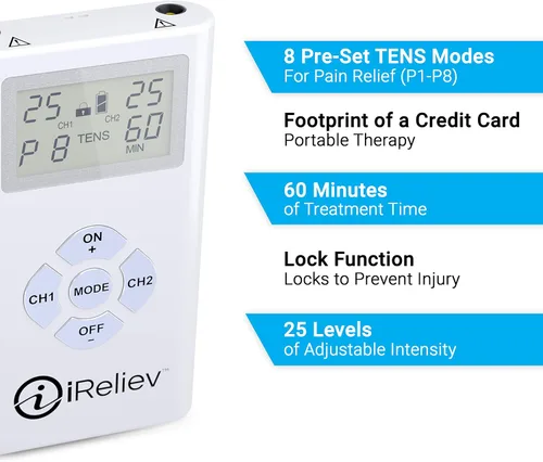 Vista 4 de Unidad Tens y 8 electrodos para alivio del dolor de iReliev