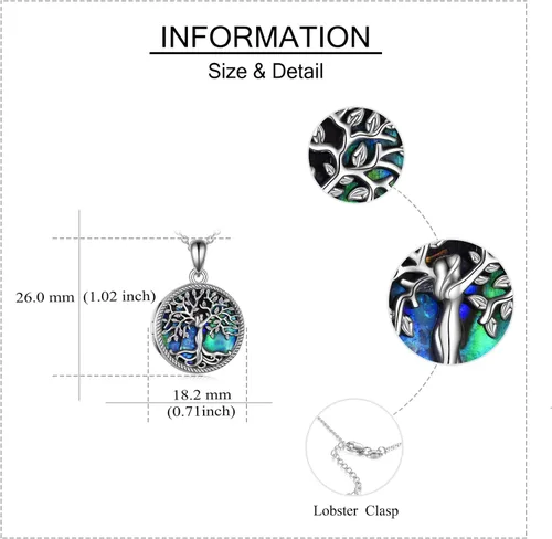 Vista 4 de ONEFINITY Tree of Life Locket Necklace Sterling Silver Abalone Shell Tree of Life Locket Necklace That Holds Pictures Tree of Life Jewelry for Women