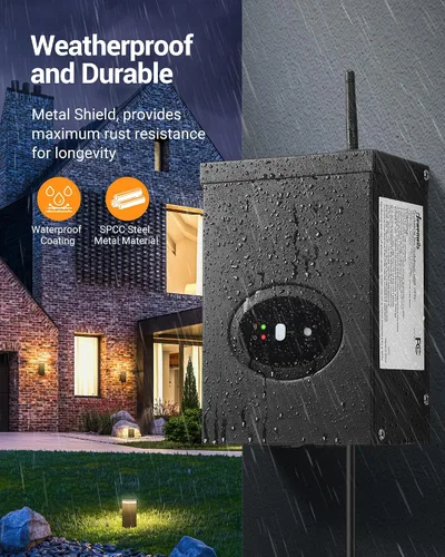Vista 6 de DEWENWILS Transformador de bajo voltaje inteligente de 200W para paisaje, impermeable, programador y temporizador, compatible con Alexa y Google