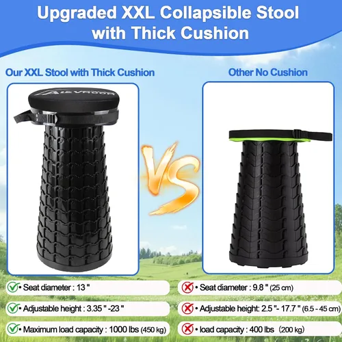 Vista 4 de 2026 Heavy Duty XXL Collapsible Stool with Thick Cushion,1000lbs Capacity, 23"Taller & 13" Wider Foldable Retractable Telescoping Stool for Adults