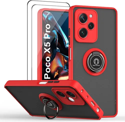 Vista 10 de QUIETIP Funda compatible con Xiaomi Poco X5 Pro 5G con protector de pantalla, TPU + policarbonato duro a prueba de golpes, anillo magnético