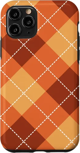 Vista 28 de Funda para iPhone 13 Pro, naranja, amarillo y marrón, a cuadros, otoño, calabazas