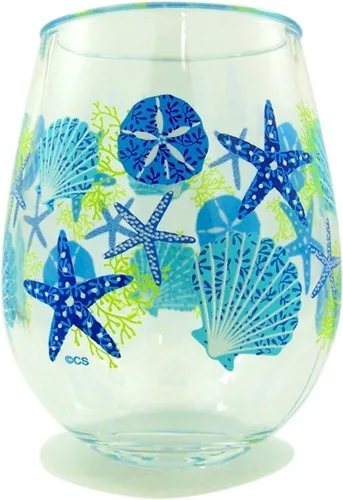 Vista 2 de Summer Sea Shells Beach - Vaso de plástico para vino, 16 onzas, paquete de 2