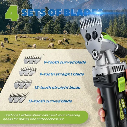 Vista 2 de Tijeras de oveja profesionales 850 W 2400 RPM resistentes con 4 cuchillas (13 dientes rectos/13 dientes curvos/9 dientes rectos / 9 dientes curvos)