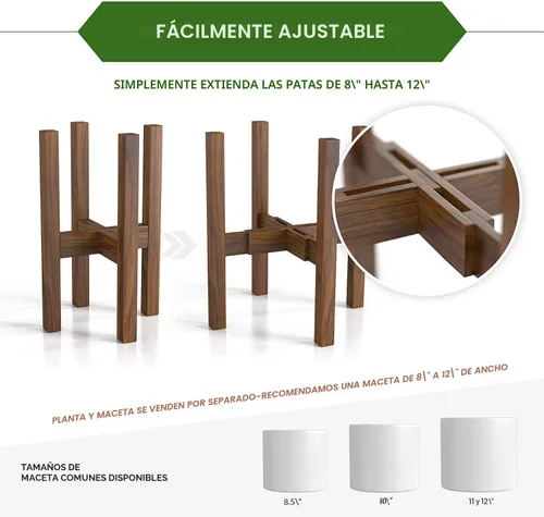 Vista 3 de Soporte de plantas moderno de mediados de siglo - Se adapta a macetas grandes de 12 y 13 pulgadas (NO incluidas) - Soporte de madera hecho a mano